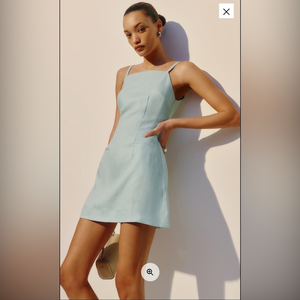 Reformation Blue Sleeveless Square Neck Mini Dress